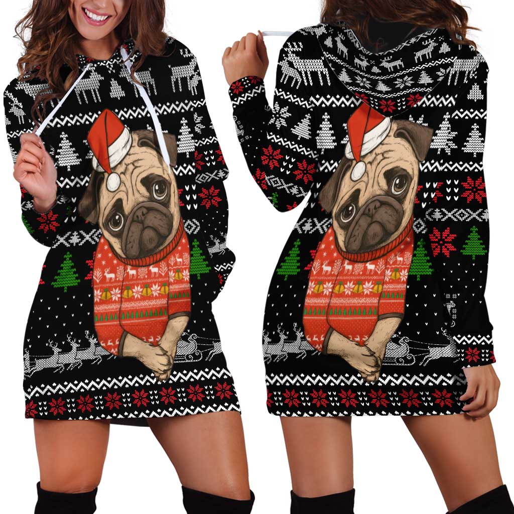 Lovely Pug Dog Christmas Hoodie Dress Xmas Holiday Patterns - Wonder Print Shop