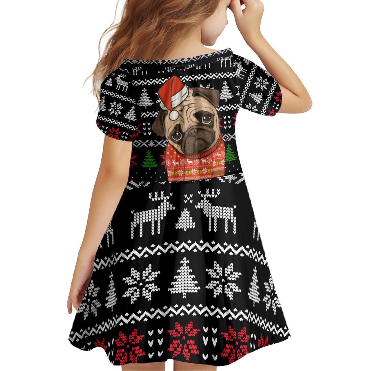 Lovely Pug Dog Christmas Kid Short Sleeve Dress Xmas Holiday Patterns - Wonder Print Shop