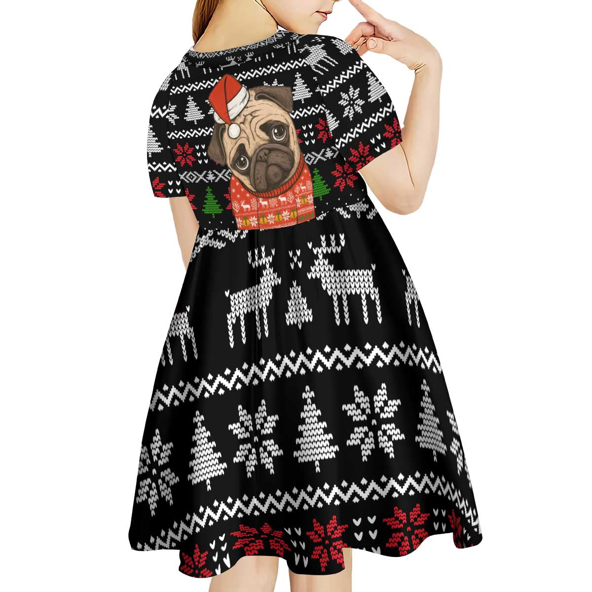 Lovely Pug Dog Christmas Kid Short Sleeve Dress Xmas Holiday Patterns - Wonder Print Shop