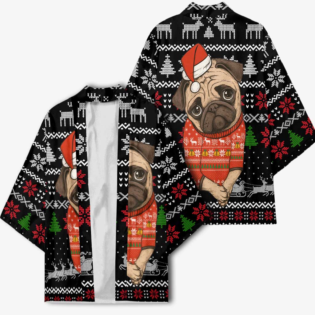 Lovely Pug Dog Christmas Kimono Xmas Holiday Patterns - Wonder Print Shop