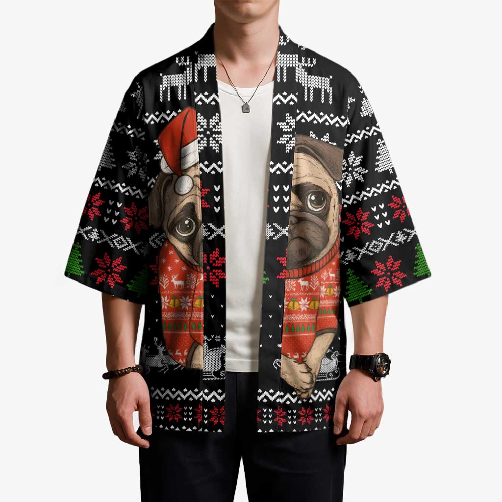 Lovely Pug Dog Christmas Kimono Xmas Holiday Patterns - Wonder Print Shop