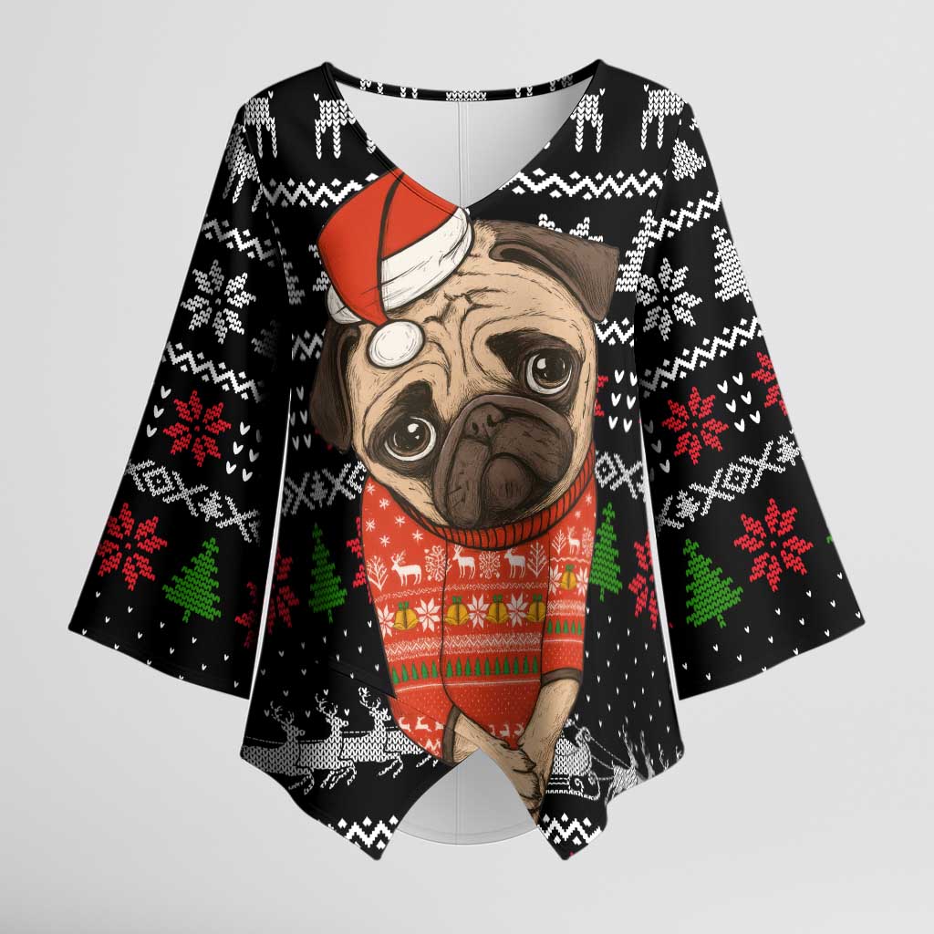 Lovely Pug Dog Christmas Kimono Sleeve Blouse Xmas Holiday Patterns - Wonder Print Shop