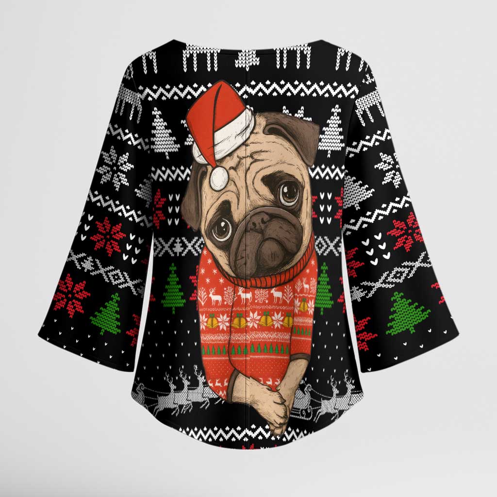 Lovely Pug Dog Christmas Kimono Sleeve Blouse Xmas Holiday Patterns - Wonder Print Shop