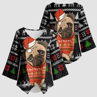 Lovely Pug Dog Christmas Kimono Sleeve Blouse Xmas Holiday Patterns - Wonder Print Shop