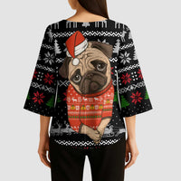 Lovely Pug Dog Christmas Kimono Sleeve Blouse Xmas Holiday Patterns - Wonder Print Shop