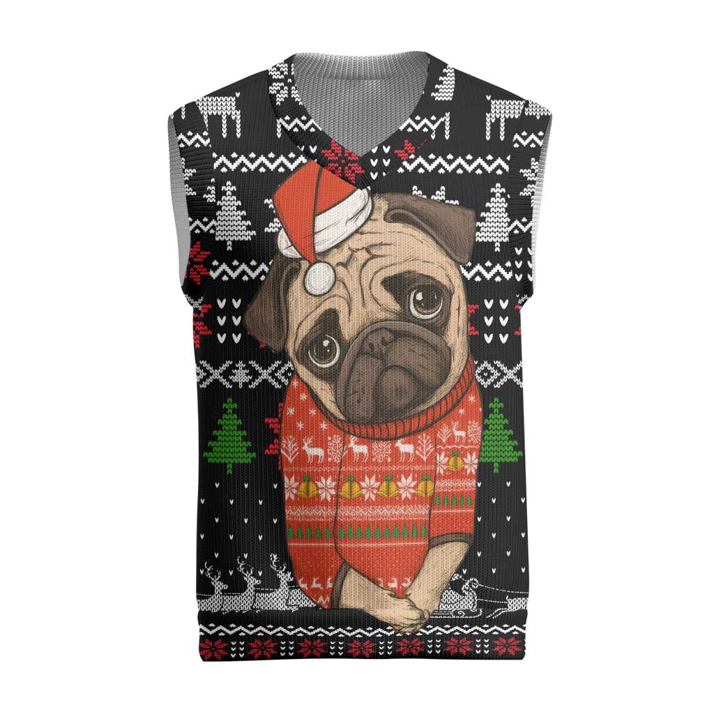 Lovely Pug Dog Christmas Knitted V-Neck Vest Xmas Holiday Patterns - Wonder Print Shop