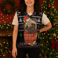 Lovely Pug Dog Christmas Knitted V-Neck Vest Xmas Holiday Patterns - Wonder Print Shop