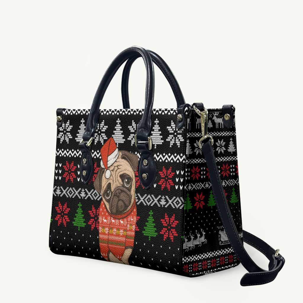 Lovely Pug Dog Christmas Leather Bag Xmas Holiday Patterns - Wonder Print Shop