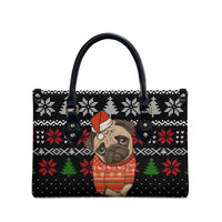 Lovely Pug Dog Christmas Leather Bag Xmas Holiday Patterns - Wonder Print Shop