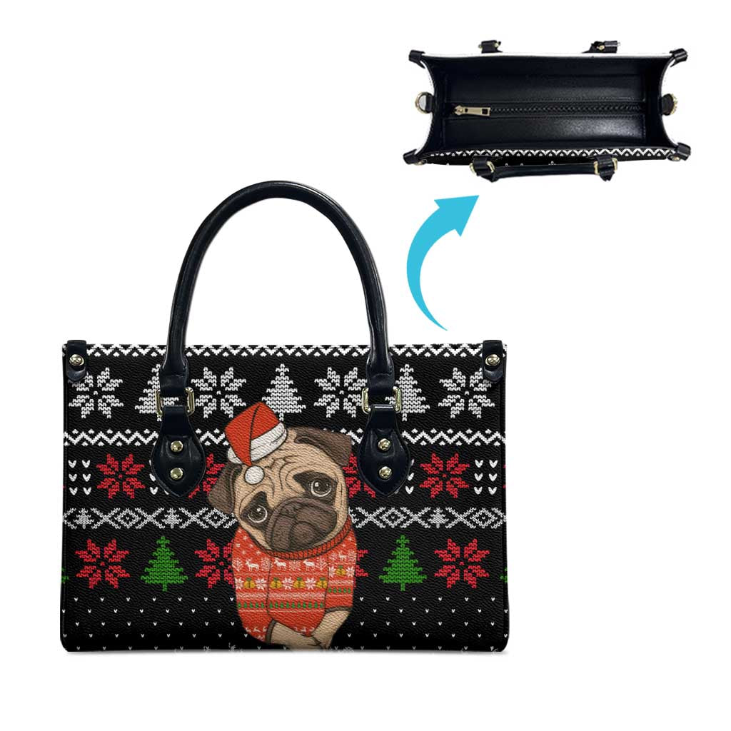 Lovely Pug Dog Christmas Leather Bag Xmas Holiday Patterns - Wonder Print Shop