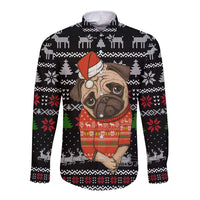 Lovely Pug Dog Christmas Long Sleeve Button Shirt Xmas Holiday Patterns - Wonder Print Shop