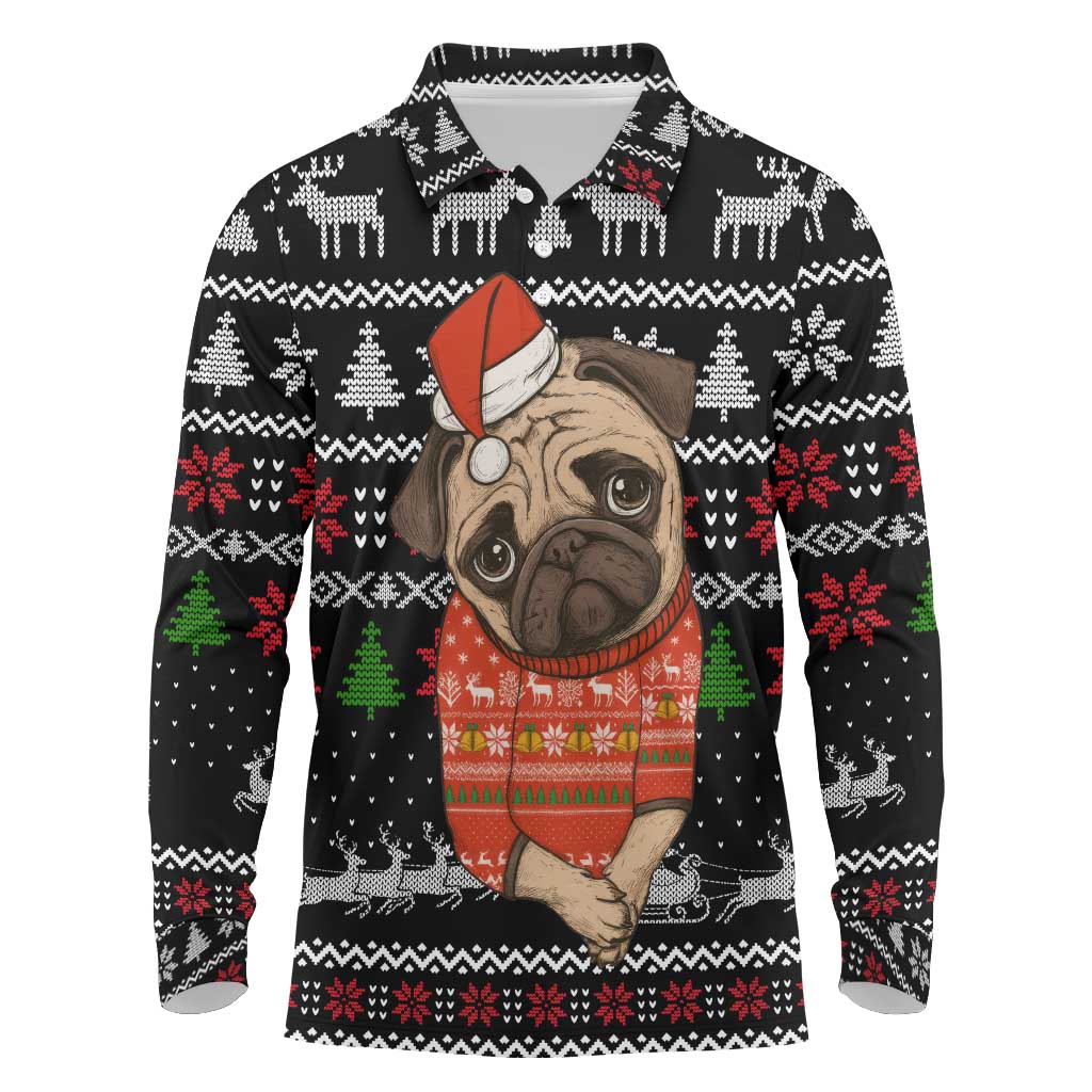 Lovely Pug Dog Christmas Long Sleeve Polo Shirt Xmas Holiday Patterns - Wonder Print Shop