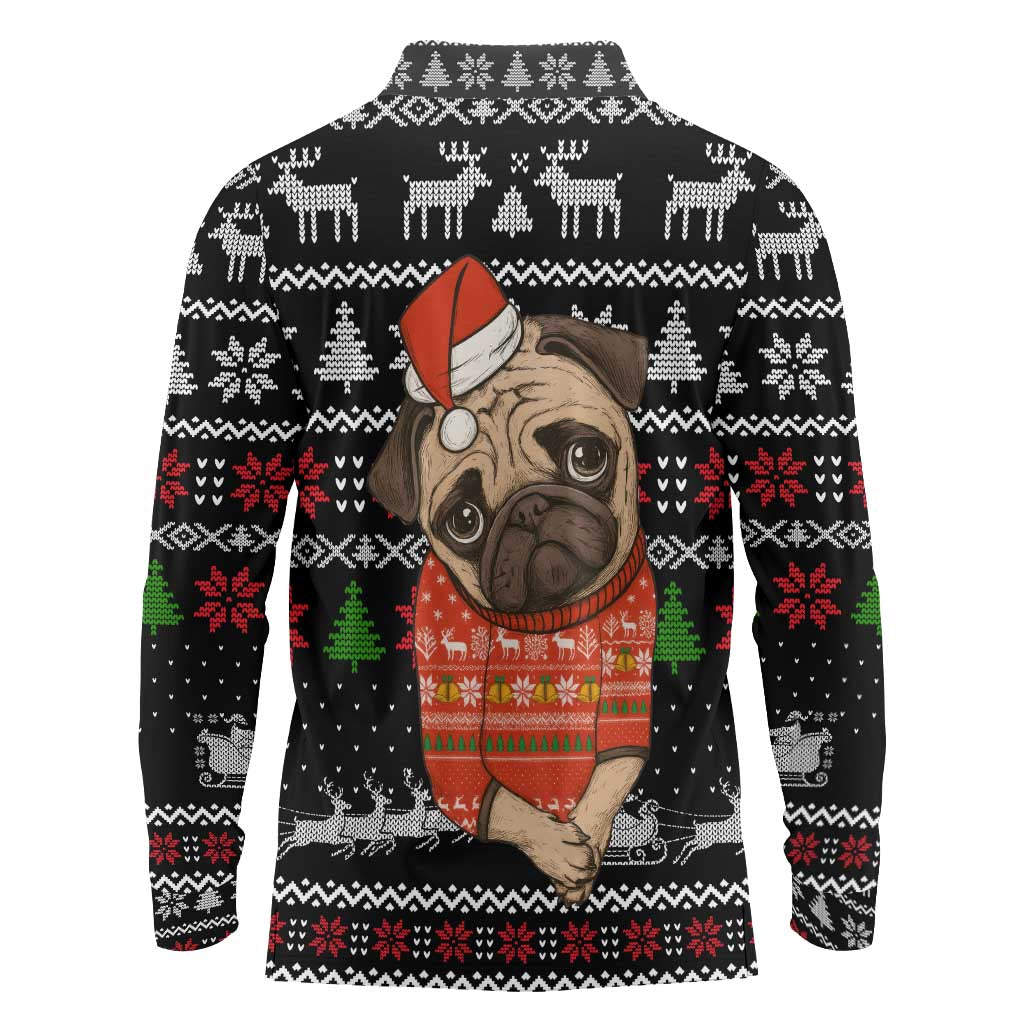 Lovely Pug Dog Christmas Long Sleeve Polo Shirt Xmas Holiday Patterns - Wonder Print Shop