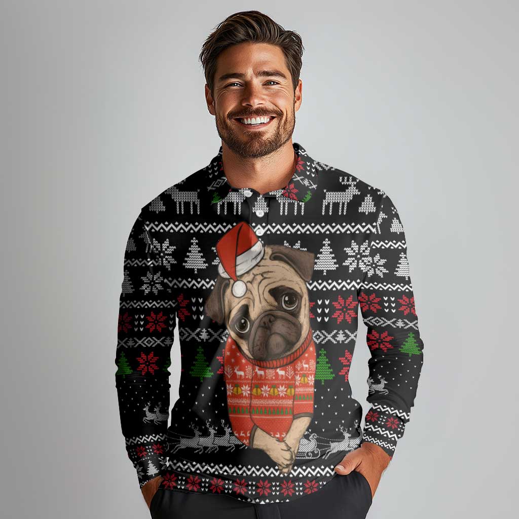 Lovely Pug Dog Christmas Long Sleeve Polo Shirt Xmas Holiday Patterns - Wonder Print Shop
