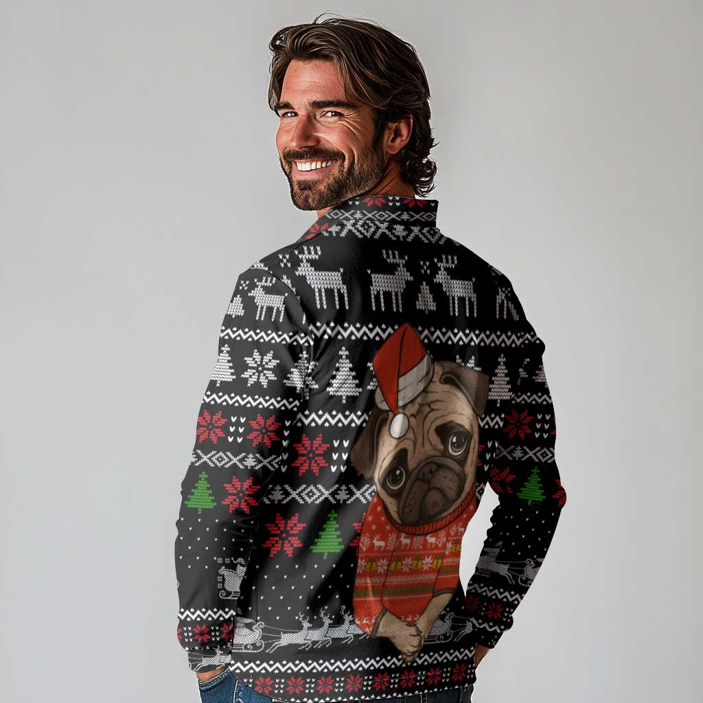 Lovely Pug Dog Christmas Long Sleeve Polo Shirt Xmas Holiday Patterns - Wonder Print Shop