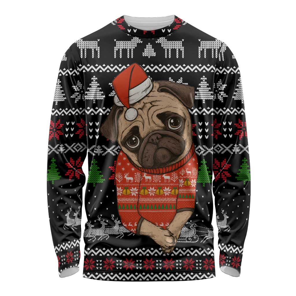 Lovely Pug Dog Christmas Long Sleeve Shirt Xmas Holiday Patterns - Wonder Print Shop
