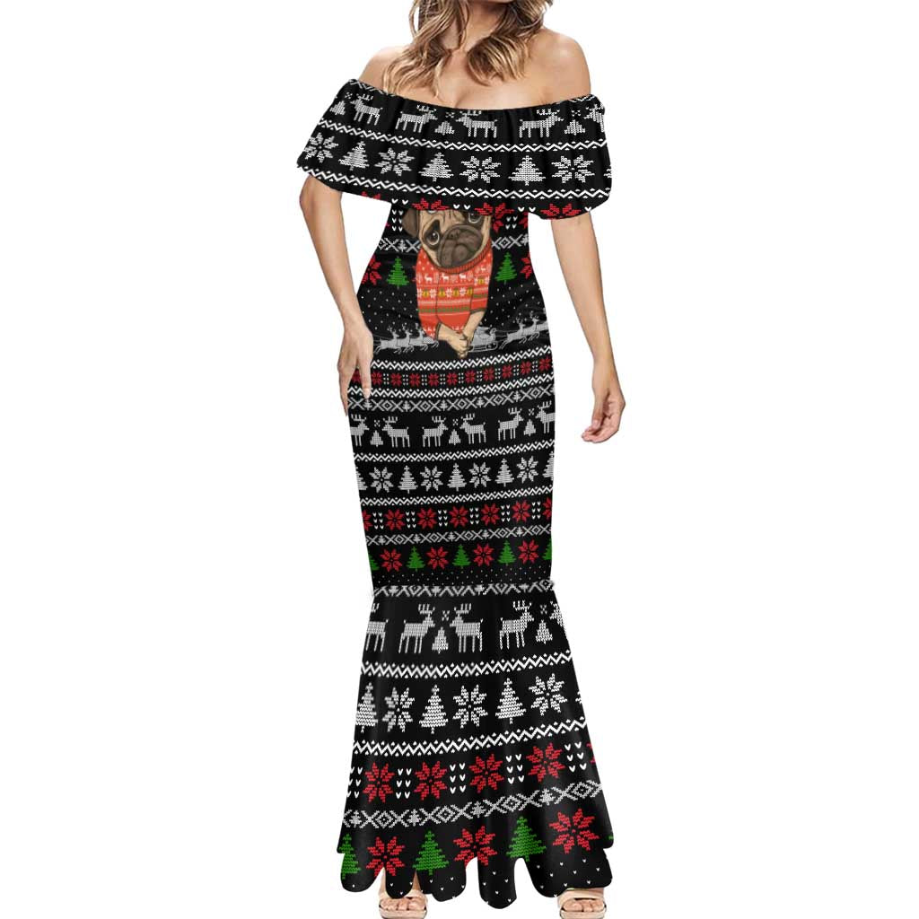 Lovely Pug Dog Christmas Mermaid Dress Xmas Holiday Patterns - Wonder Print Shop