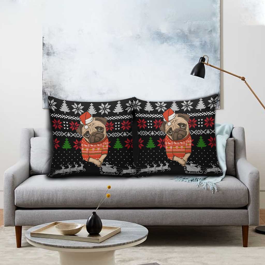 Lovely Pug Dog Christmas Pillow Cover Xmas Holiday Patterns - Wonder Print Shop