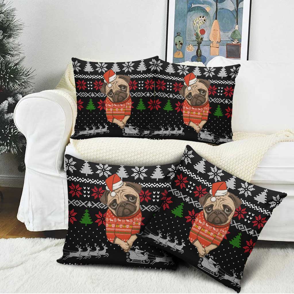Lovely Pug Dog Christmas Pillow Cover Xmas Holiday Patterns - Wonder Print Shop