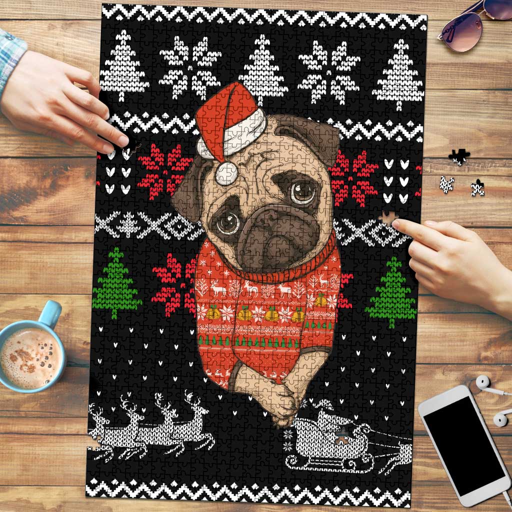 Lovely Pug Dog Christmas Puzzle Xmas Holiday Patterns - Wonder Print Shop