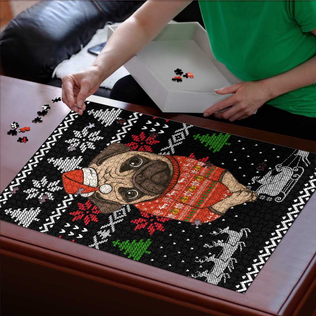 Lovely Pug Dog Christmas Puzzle Xmas Holiday Patterns - Wonder Print Shop