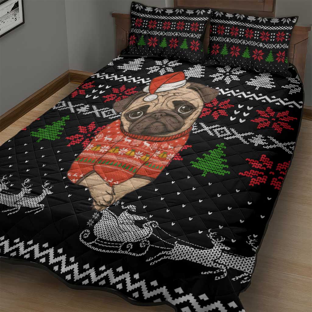 Lovely Pug Dog Christmas Quilt Bed Set Xmas Holiday Patterns - Wonder Print Shop