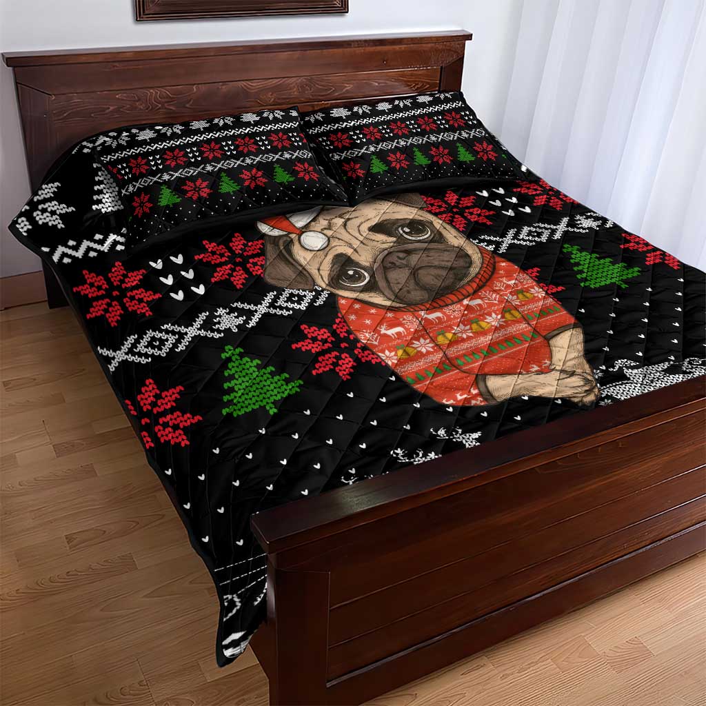 Lovely Pug Dog Christmas Quilt Bed Set Xmas Holiday Patterns - Wonder Print Shop