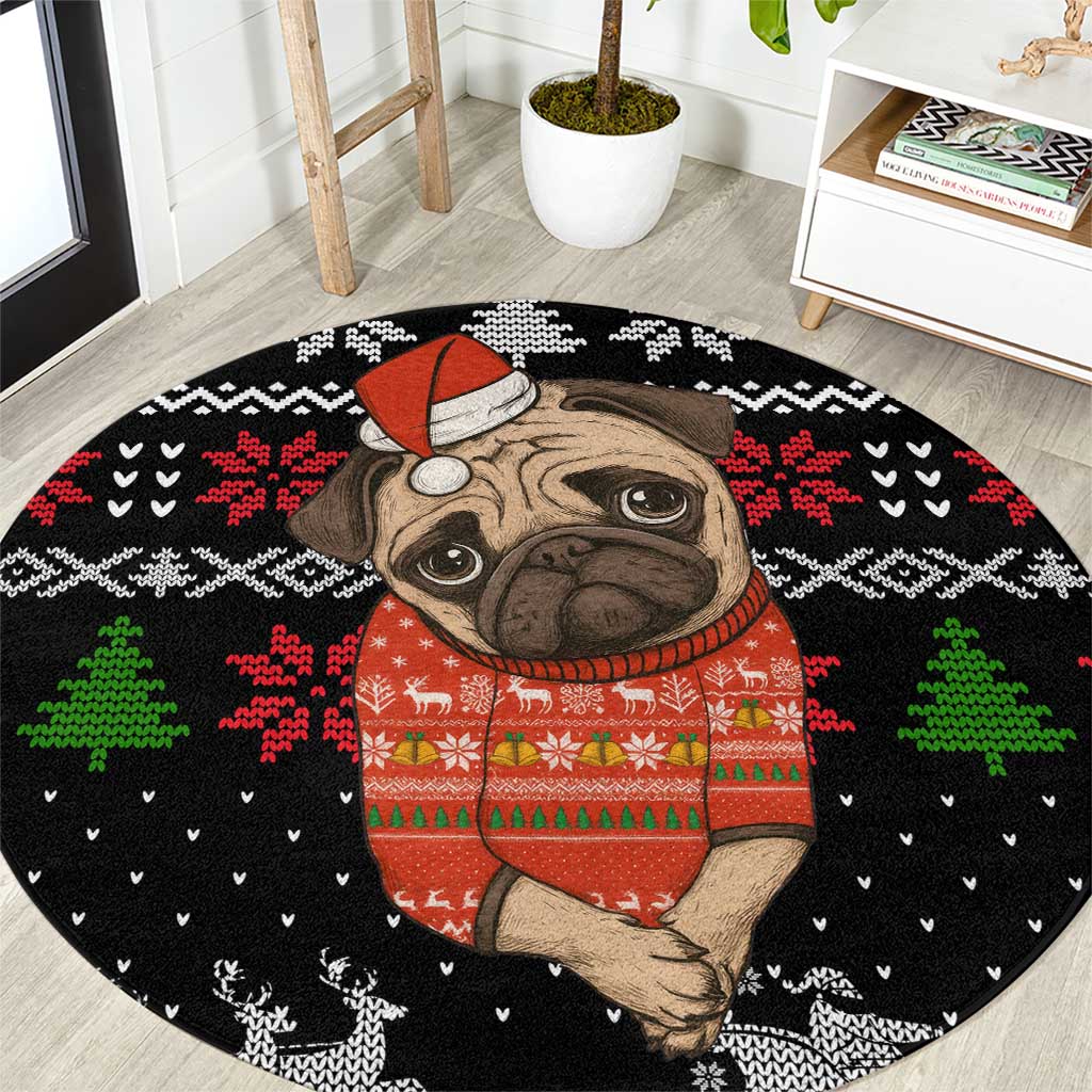 Lovely Pug Dog Christmas Round Carpet Xmas Holiday Patterns - Wonder Print Shop