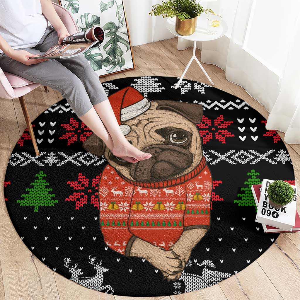 Lovely Pug Dog Christmas Round Carpet Xmas Holiday Patterns - Wonder Print Shop