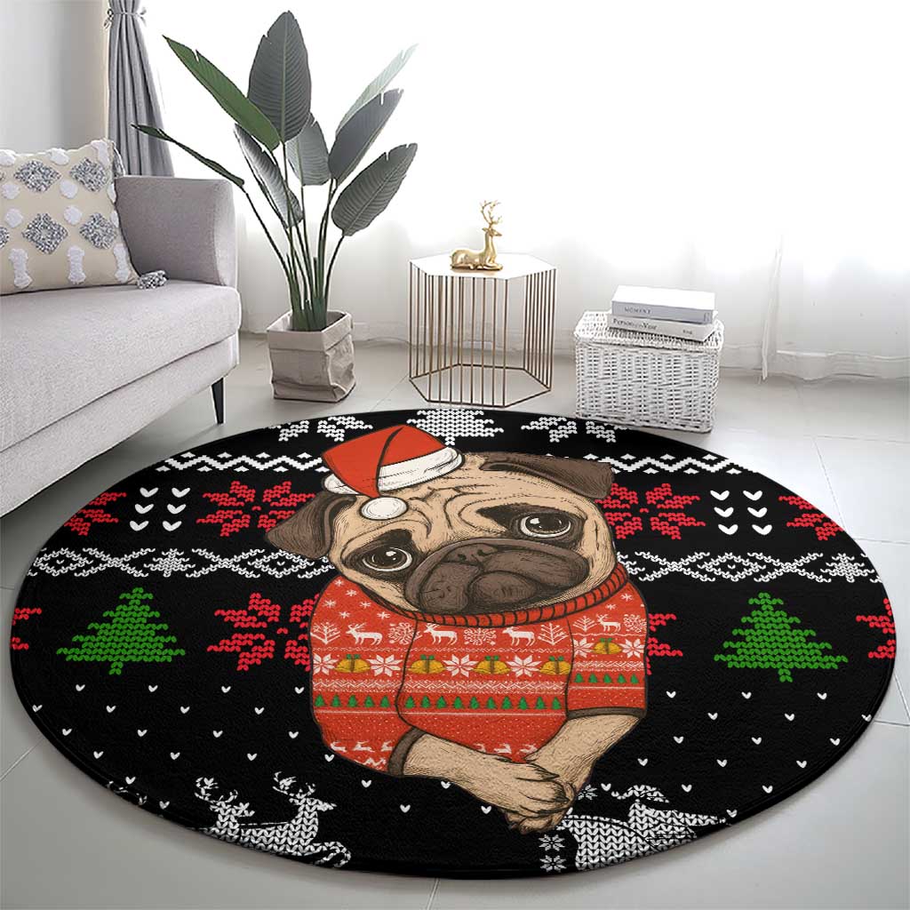 Lovely Pug Dog Christmas Round Carpet Xmas Holiday Patterns - Wonder Print Shop