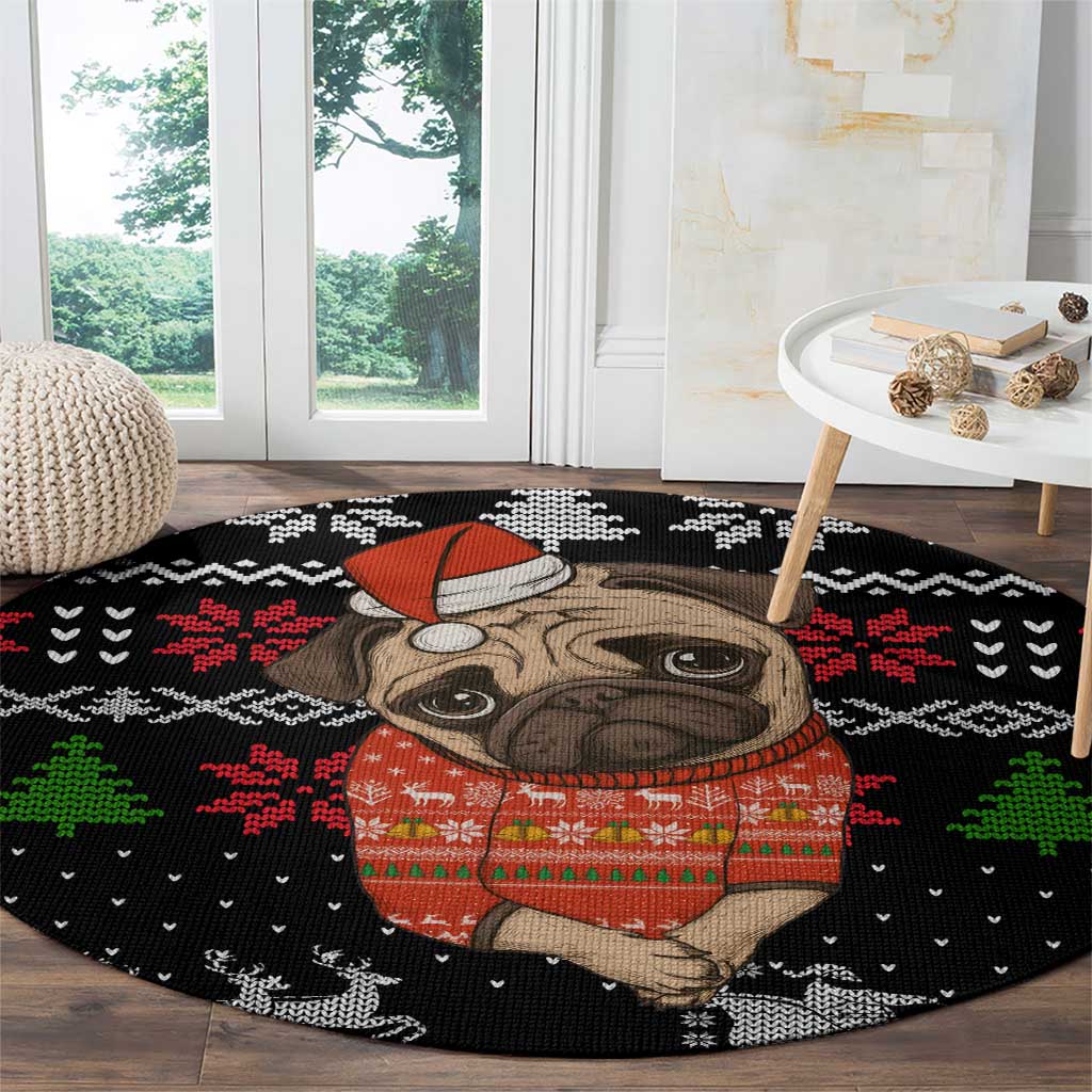 Lovely Pug Dog Christmas Round Carpet Xmas Holiday Patterns - Wonder Print Shop