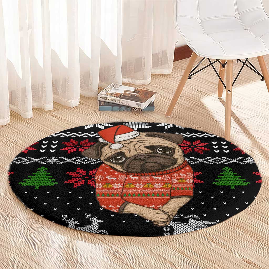 Lovely Pug Dog Christmas Round Carpet Xmas Holiday Patterns - Wonder Print Shop