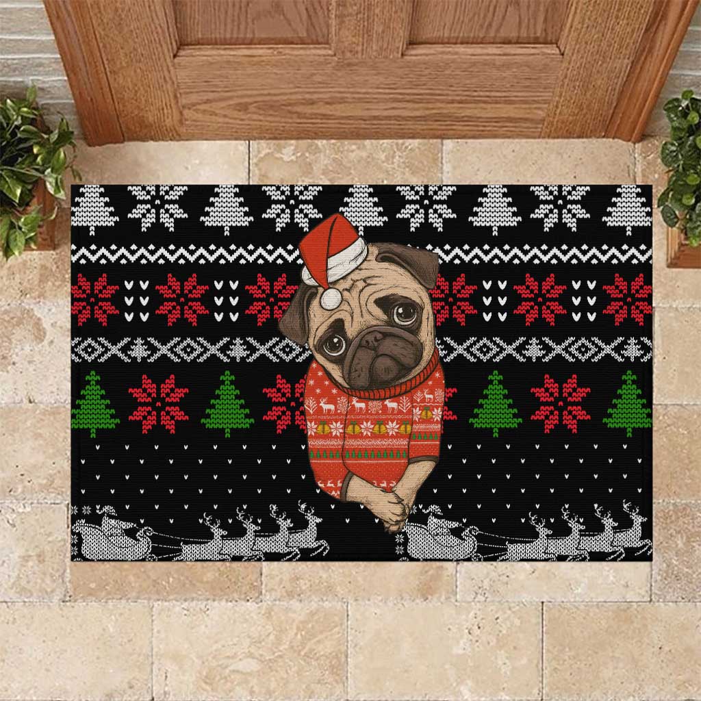 Lovely Pug Dog Christmas Rubber Doormat Xmas Holiday Patterns - Wonder Print Shop