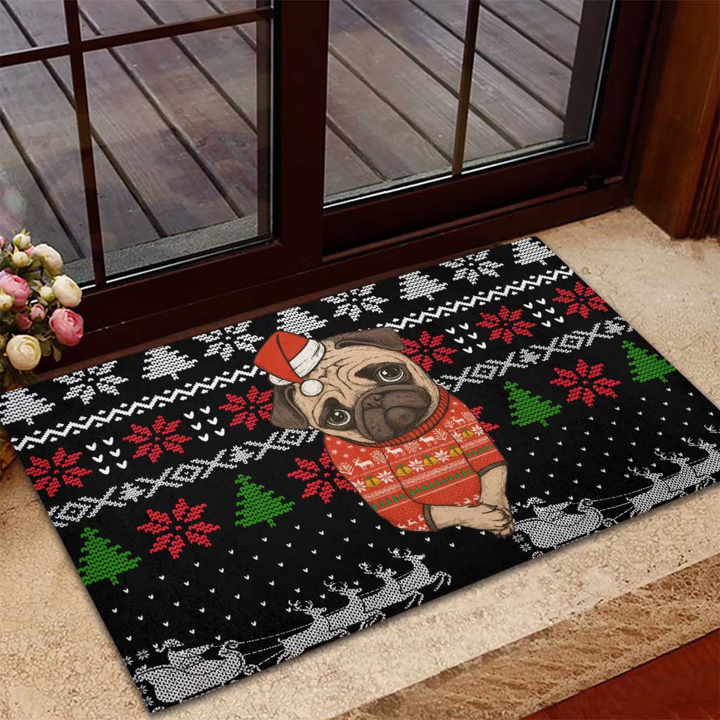 Lovely Pug Dog Christmas Rubber Doormat Xmas Holiday Patterns - Wonder Print Shop