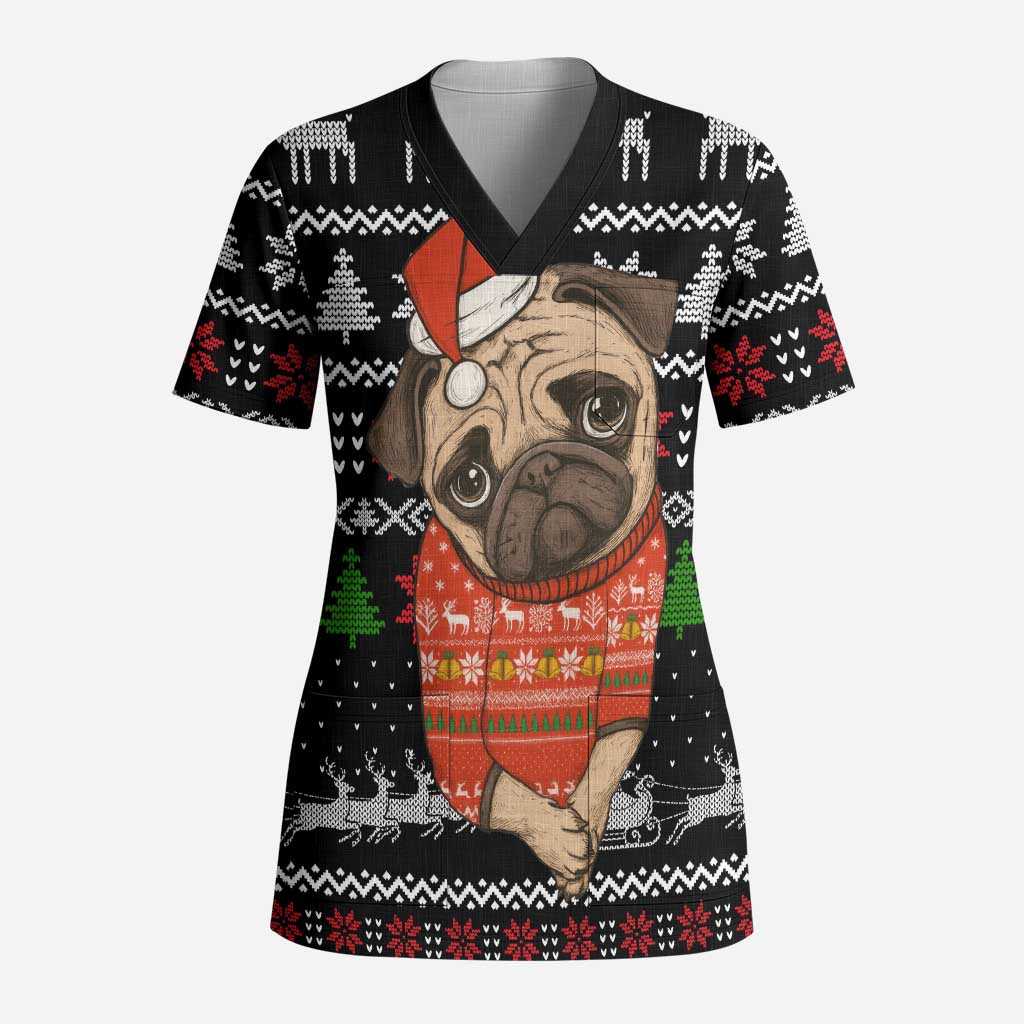 Lovely Pug Dog Christmas Scrub Top Xmas Holiday Patterns - Wonder Print Shop