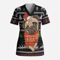 Lovely Pug Dog Christmas Scrub Top Xmas Holiday Patterns - Wonder Print Shop