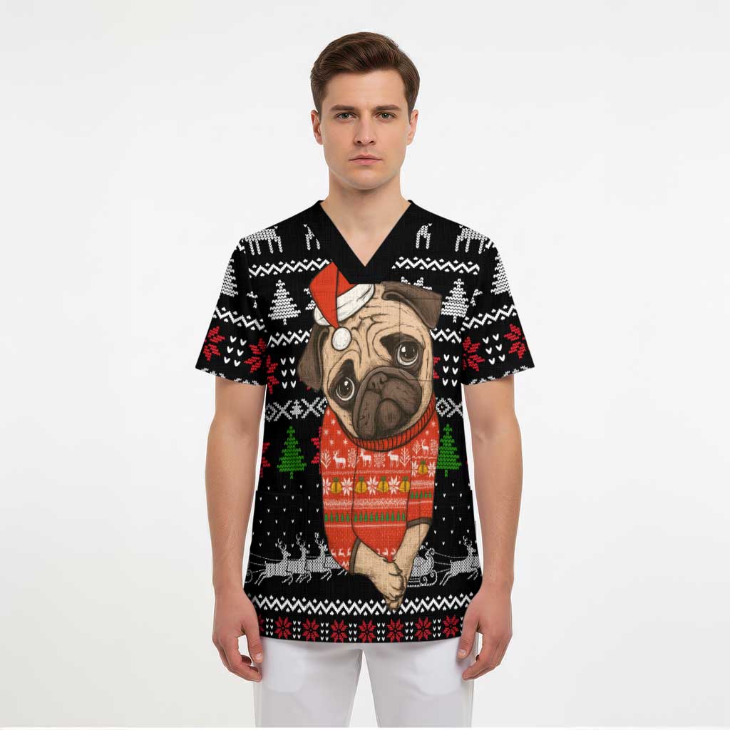 Lovely Pug Dog Christmas Scrub Top Xmas Holiday Patterns - Wonder Print Shop