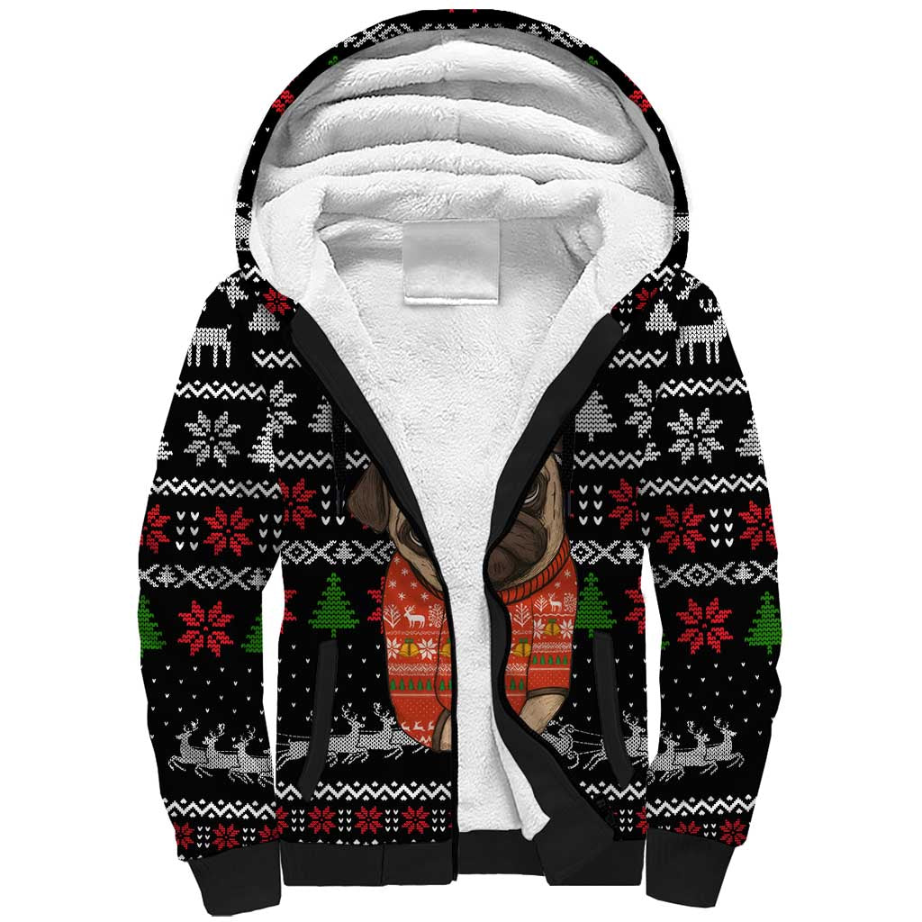 Lovely Pug Dog Christmas Sherpa Hoodie Xmas Holiday Patterns - Wonder Print Shop