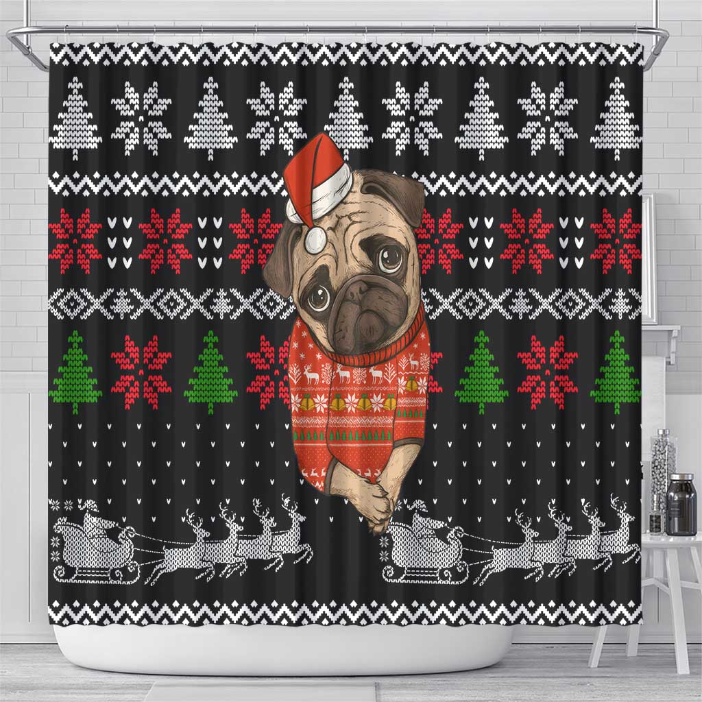 Lovely Pug Dog Christmas Shower Curtain Xmas Holiday Patterns - Wonder Print Shop