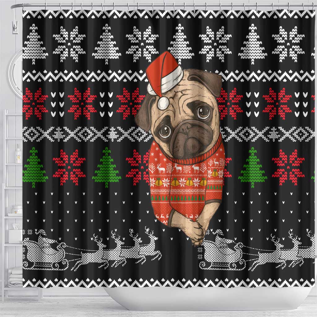Lovely Pug Dog Christmas Shower Curtain Xmas Holiday Patterns - Wonder Print Shop