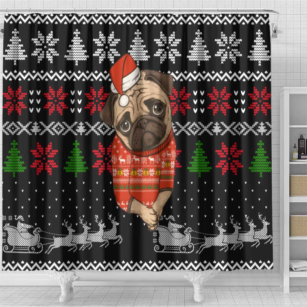 Lovely Pug Dog Christmas Shower Curtain Xmas Holiday Patterns - Wonder Print Shop