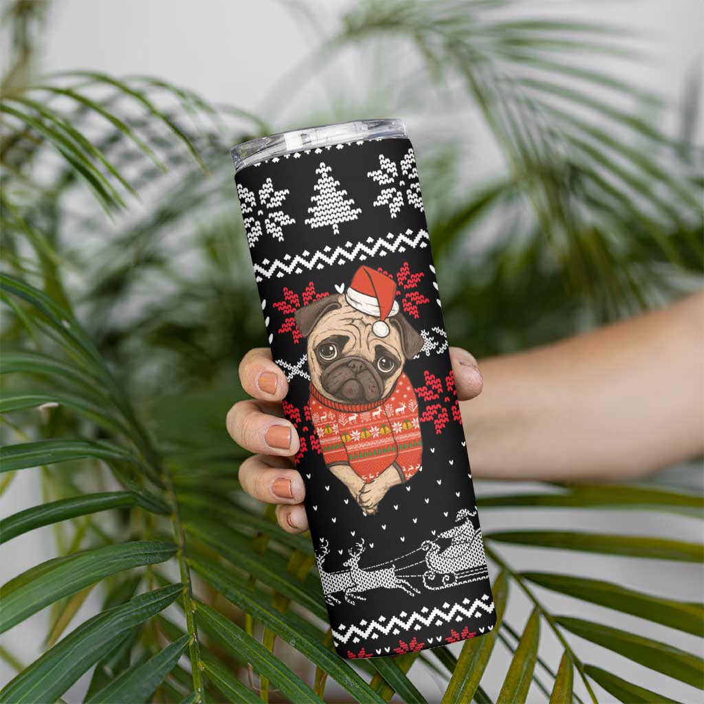 Lovely Pug Dog Christmas Skinny Tumbler Xmas Holiday Patterns - Wonder Print Shop