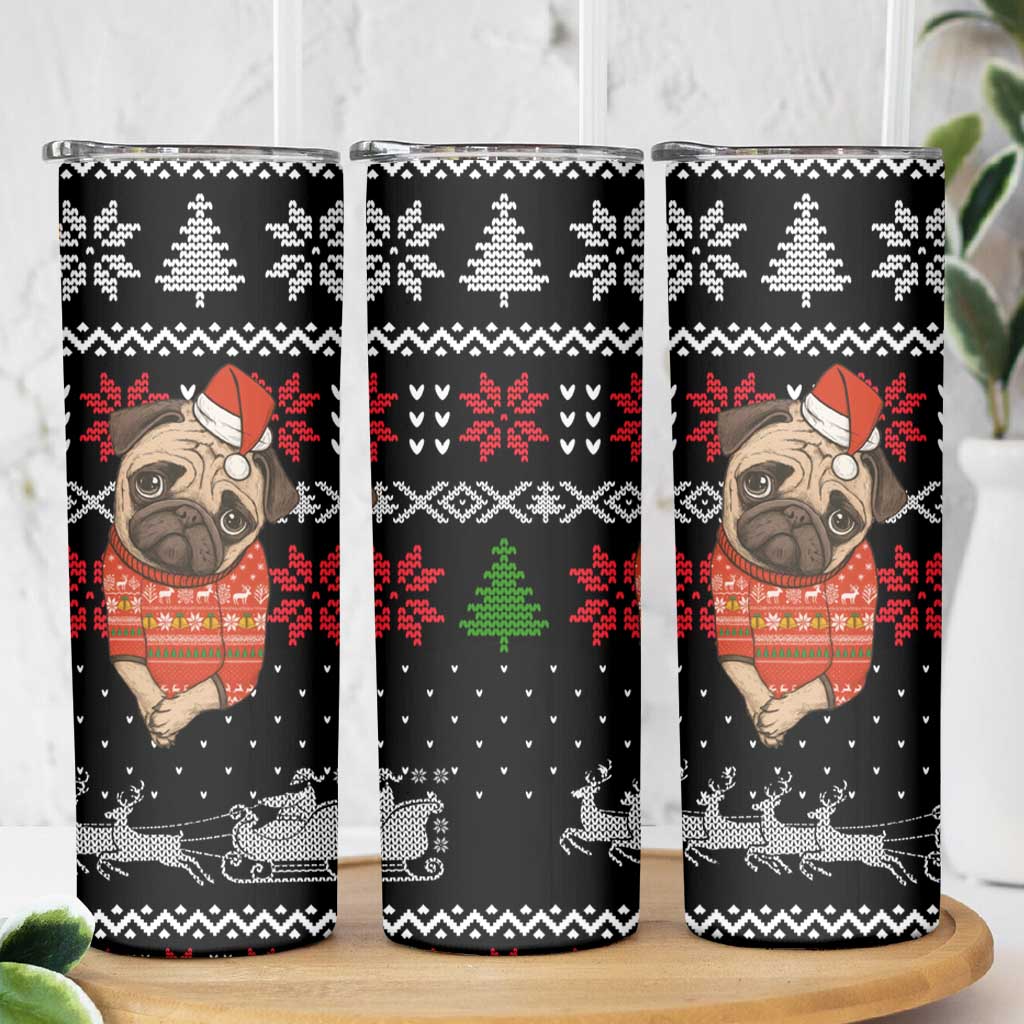 Lovely Pug Dog Christmas Skinny Tumbler Xmas Holiday Patterns - Wonder Print Shop