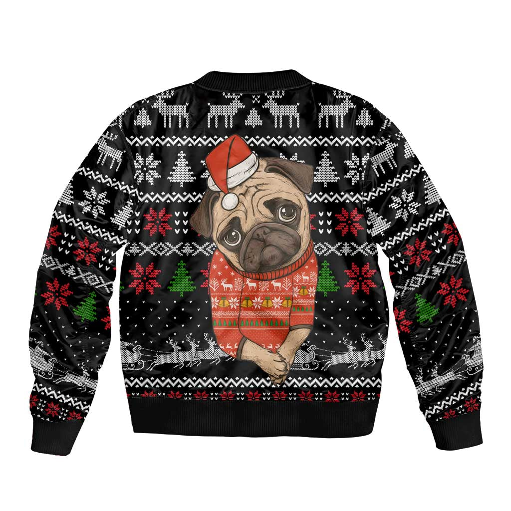 Lovely Pug Dog Christmas Sleeve Zip Bomber Jacket Xmas Holiday Patterns - Wonder Print Shop