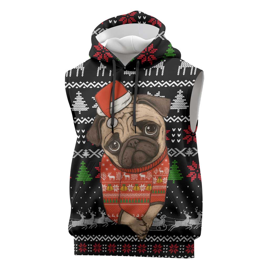 Lovely Pug Dog Christmas Sleeveless Hoodie Xmas Holiday Patterns - Wonder Print Shop