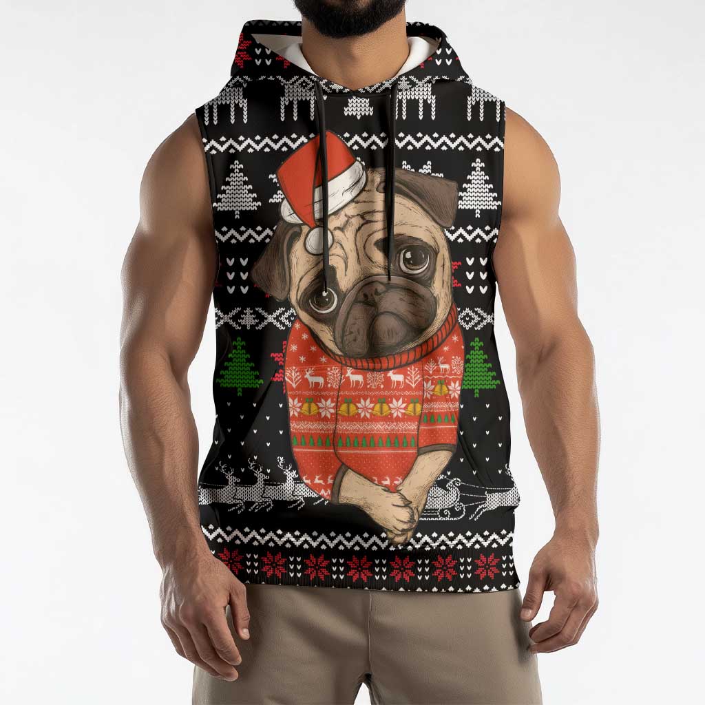Lovely Pug Dog Christmas Sleeveless Hoodie Xmas Holiday Patterns - Wonder Print Shop