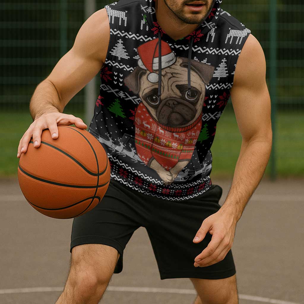 Lovely Pug Dog Christmas Sleeveless Hoodie Xmas Holiday Patterns - Wonder Print Shop