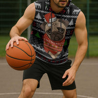 Lovely Pug Dog Christmas Sleeveless Hoodie Xmas Holiday Patterns - Wonder Print Shop