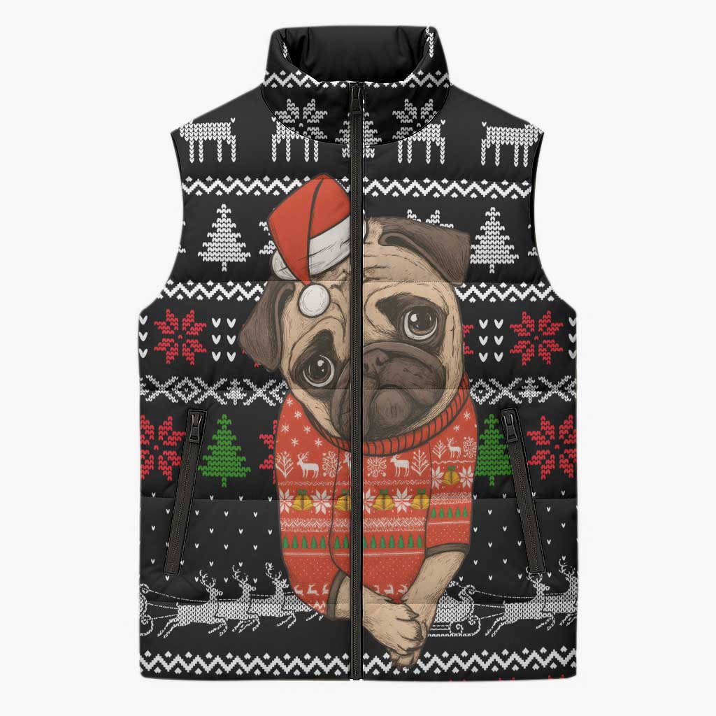 Lovely Pug Dog Christmas Sleeveless Puffer Jacket Xmas Holiday Patterns - Wonder Print Shop