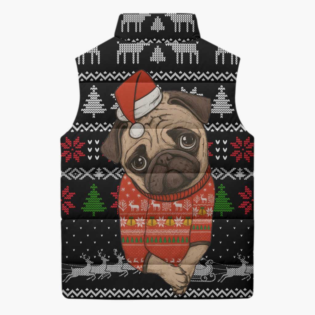 Lovely Pug Dog Christmas Sleeveless Puffer Jacket Xmas Holiday Patterns - Wonder Print Shop